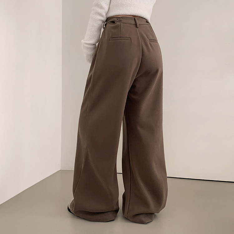 【丈別】【起毛】ツーピンタックボタンワイドスラックスパンツ BROWN