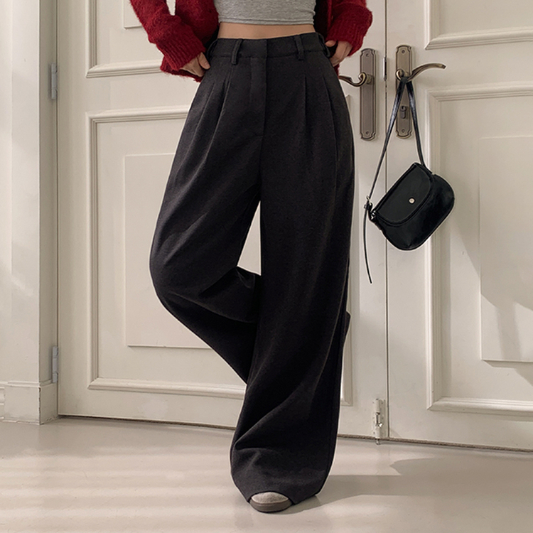 【丈別】【起毛】ツーピンタックボタンワイドスラックスパンツ CHARCOAL