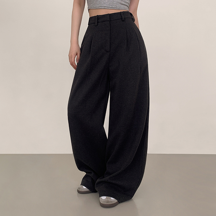 【丈別】【起毛】ツーピンタックボタンワイドスラックスパンツ CHARCOAL