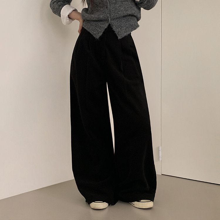 【丈別】【起毛】ツーピンタックボタンワイドスラックスパンツ BLACK