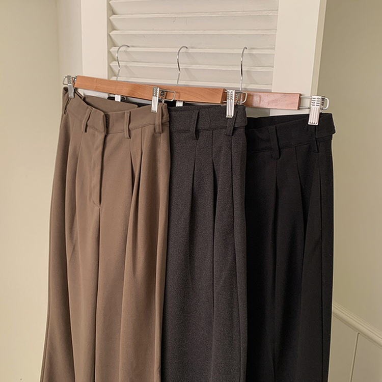 【丈別】【起毛】ツーピンタックボタンワイドスラックスパンツ