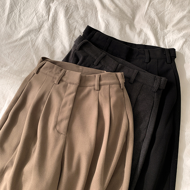 【丈別】【起毛】ツーピンタックボタンワイドスラックスパンツ