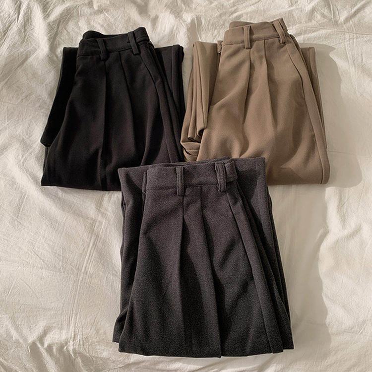 【丈別】【起毛】ツーピンタックボタンワイドスラックスパンツ