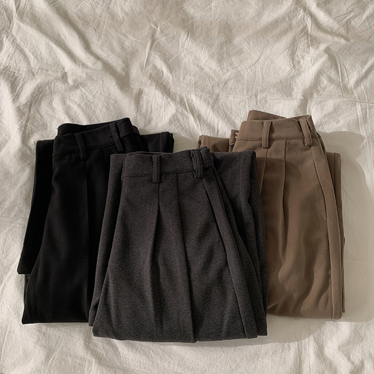 【丈別】【起毛】ツーピンタックボタンワイドスラックスパンツ