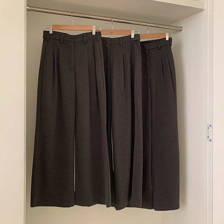 【丈別】【起毛】ツーピンタックボタンワイドスラックスパンツ