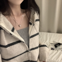 ストライプルーズニットフードジップアップ BEIGE