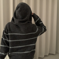 ストライプルーズニットフードジップアップ GREY