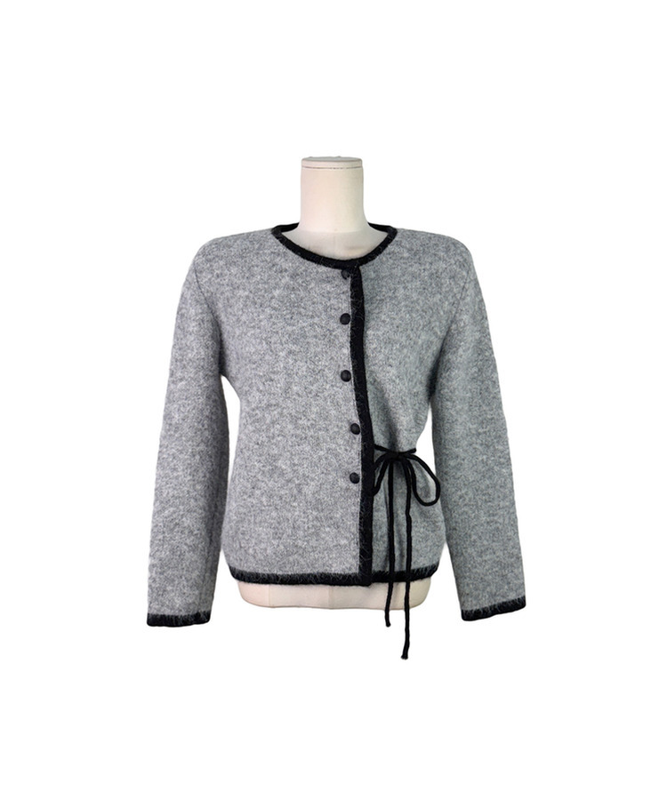 リボンバイカラーニットカーディガン