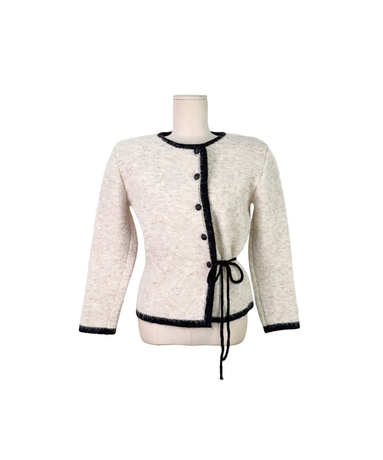 リボンバイカラーニットカーディガン