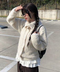 ハイネックボタンニットカーディガン IVORY