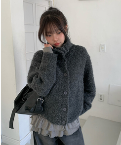 ハイネックボタンニットカーディガン GREY