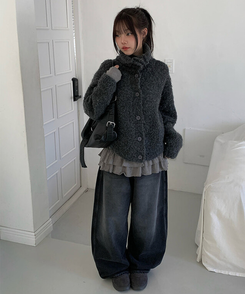 ハイネックボタンニットカーディガン GREY