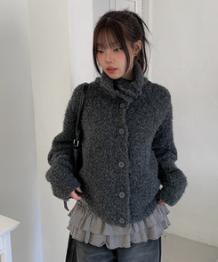 ハイネックボタンニットカーディガン GREY