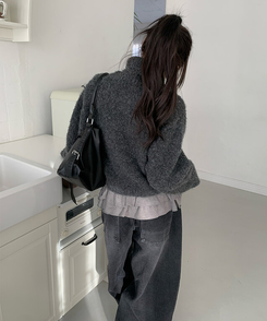 ハイネックボタンニットカーディガン GREY