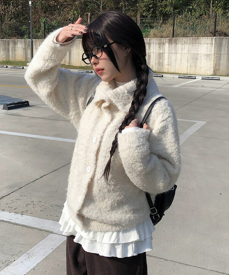 ハイネックボタンニットカーディガン IVORY