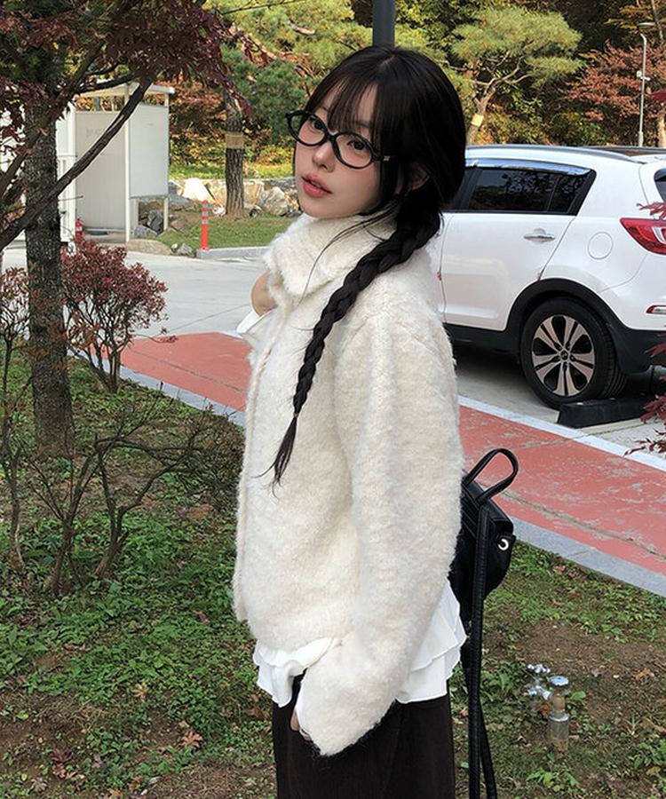 ハイネックボタンニットカーディガン IVORY