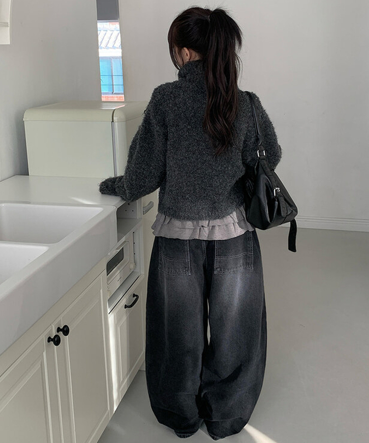 ハイネックボタンニットカーディガン GREY