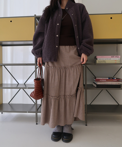 チェックフリルロングスカート BEIGE