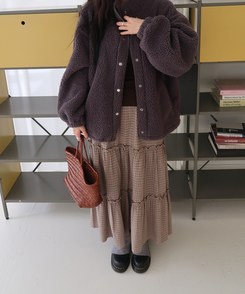 チェックフリルロングスカート BEIGE