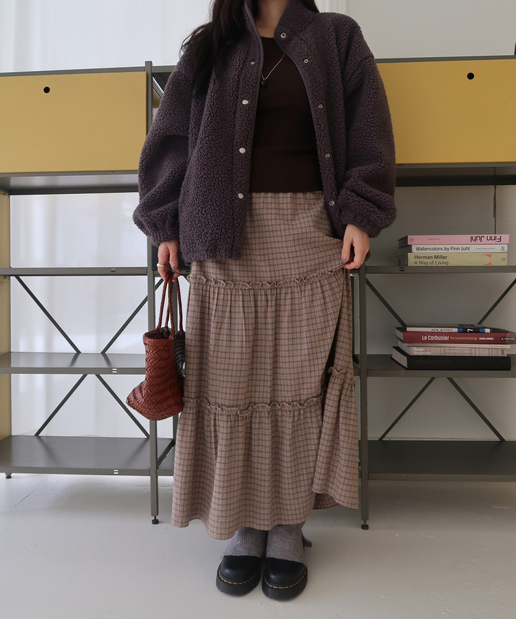 チェックフリルロングスカート BEIGE