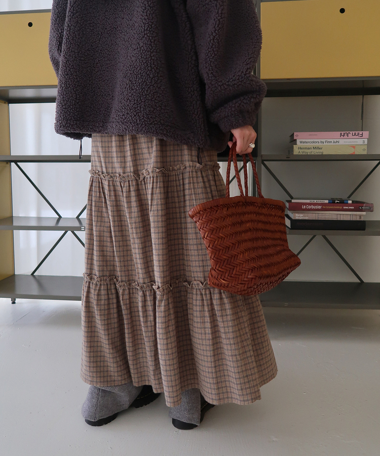 チェックフリルロングスカート BEIGE