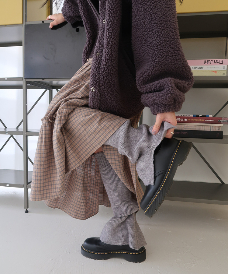 チェックフリルロングスカート BEIGE