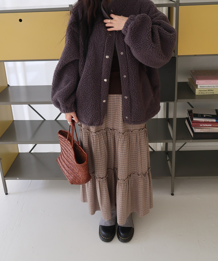 チェックフリルロングスカート BEIGE