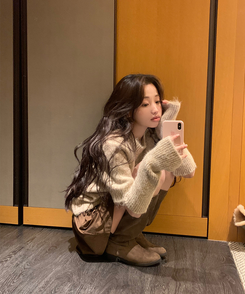 【ウォーマー付き】キュート半袖ニット BEIGE