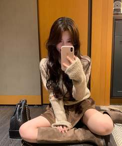 【ウォーマー付き】キュート半袖ニット BEIGE