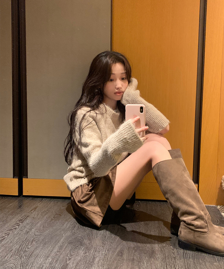 【ウォーマー付き】キュート半袖ニット BEIGE