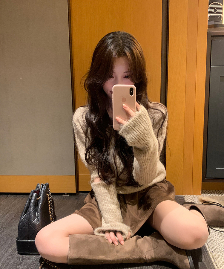 【ウォーマー付き】キュート半袖ニット BEIGE