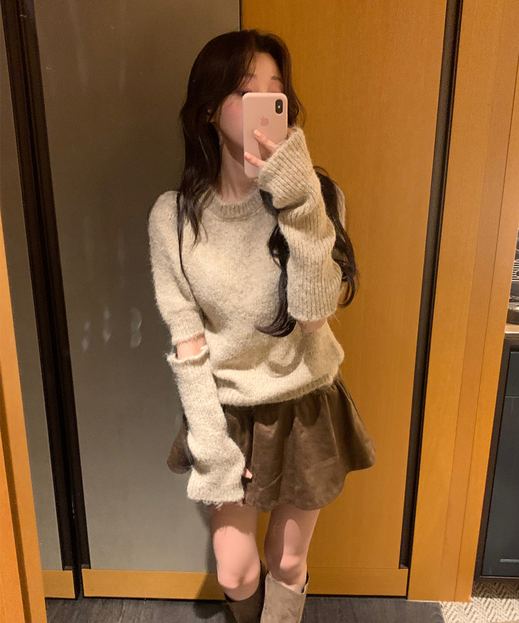 【ウォーマー付き】キュート半袖ニット BEIGE