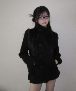 ハーフダブルハイネックウールコート BLACK