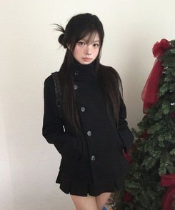 ハーフダブルハイネックウールコート BLACK