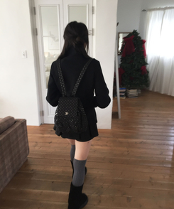 ハーフダブルハイネックウールコート BLACK