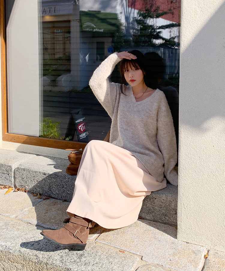 보송부클브이넥니트 오트밀