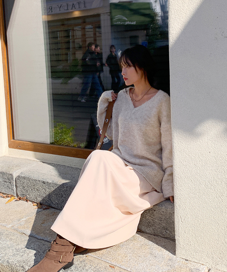 보송부클브이넥니트 오트밀