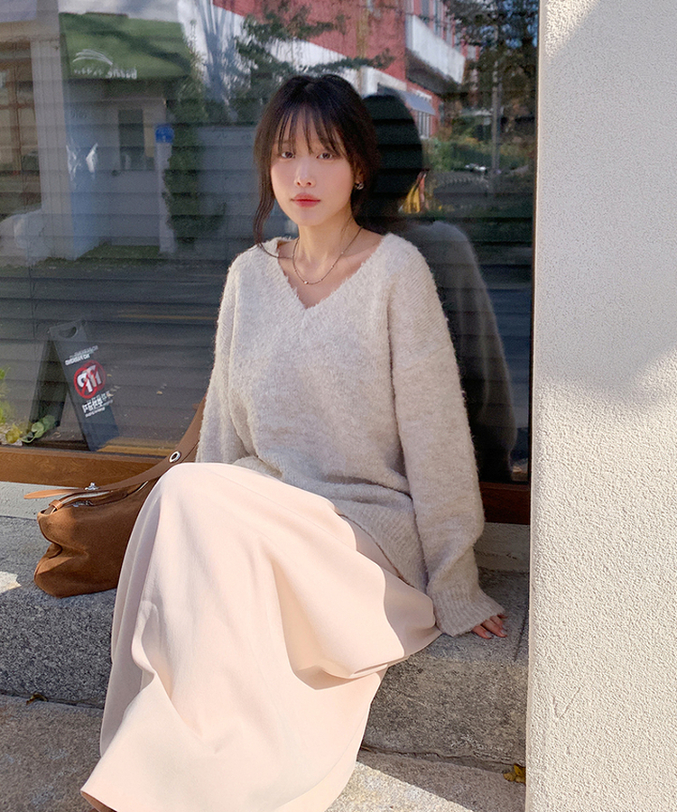 보송부클브이넥니트 오트밀