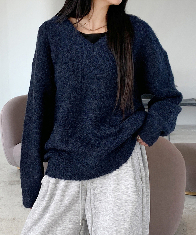 보송부클브이넥니트 네이비