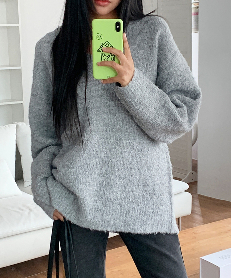 보송부클브이넥니트 그레이