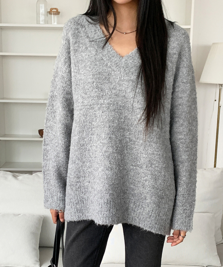 보송부클브이넥니트 그레이