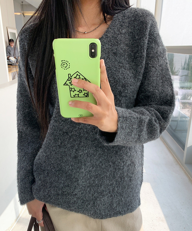 보송부클브이넥니트 차콜