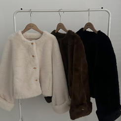 단비 페이크 퍼 금장 밍크 노카라 자켓