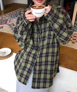 グリーンチェックオーバーシャツ GREEN