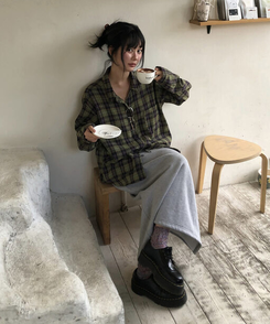 グリーンチェックオーバーシャツ GREEN