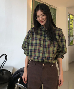 グリーンチェックオーバーシャツ GREEN