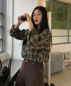 グリーンチェックオーバーシャツ GREEN