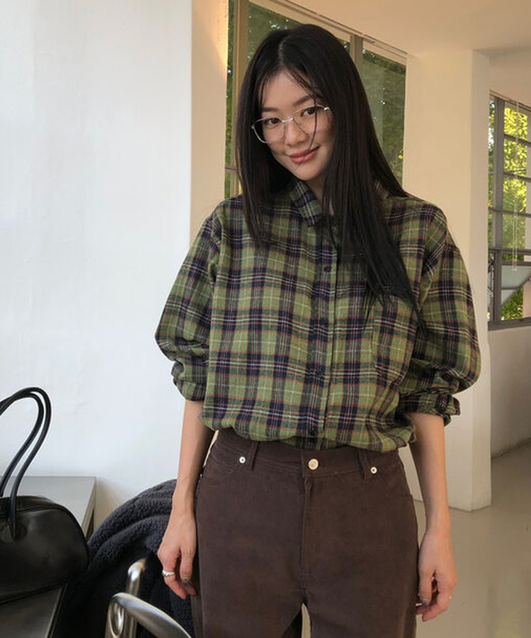 グリーンチェックオーバーシャツ GREEN