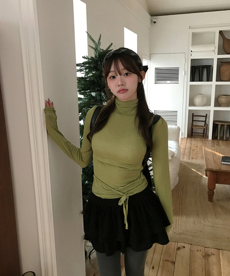 안젤라 버튼 폴라 탑 올리브