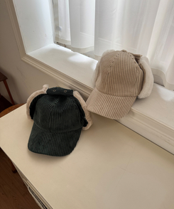 コーデュロイイヤーマフ帽子